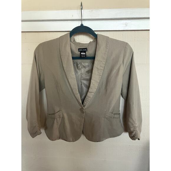 Vintage Y2k WET SEAL Linen Blazer Jacket w Bow Details Size Small S Office Siren - Picture 3 of 9